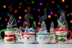 4 Christmas mugs PSD digital background